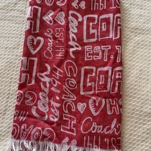 Coach Vibrant Red and White Logo Scarf